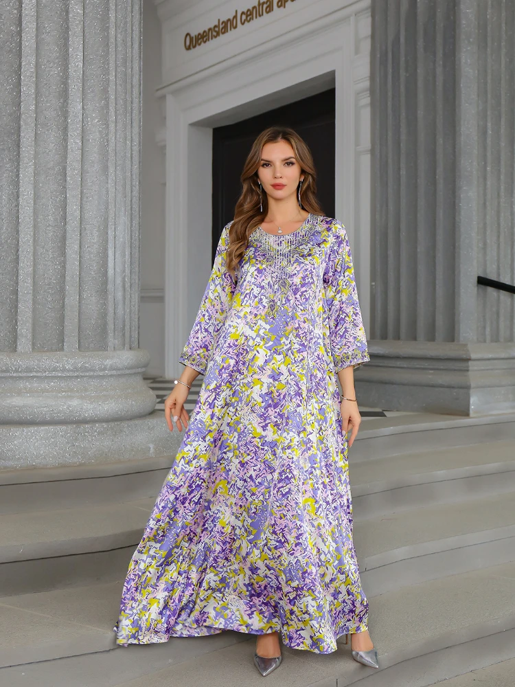 

Turkish Print Diamond Robe Abayas for Women Arabian Dubai Abaya Moroccan Kaftan Muslim Dress Women Caftan Vestido Longo Feminino