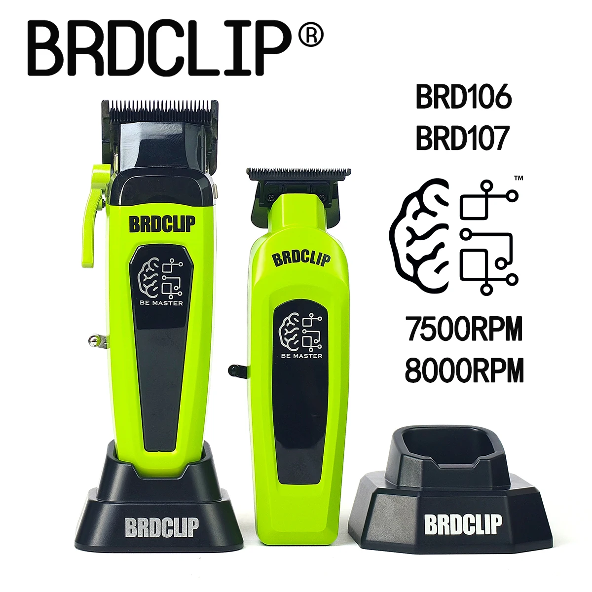 НОВИНКА 2025 Профессиональная машинка для стрижки волос BRDCLIP BRD106 1000, 7500 об/мин, 8000 об/мин, триммер для парикмахерской, лезвие DLC, зарядная база, парикмахерская