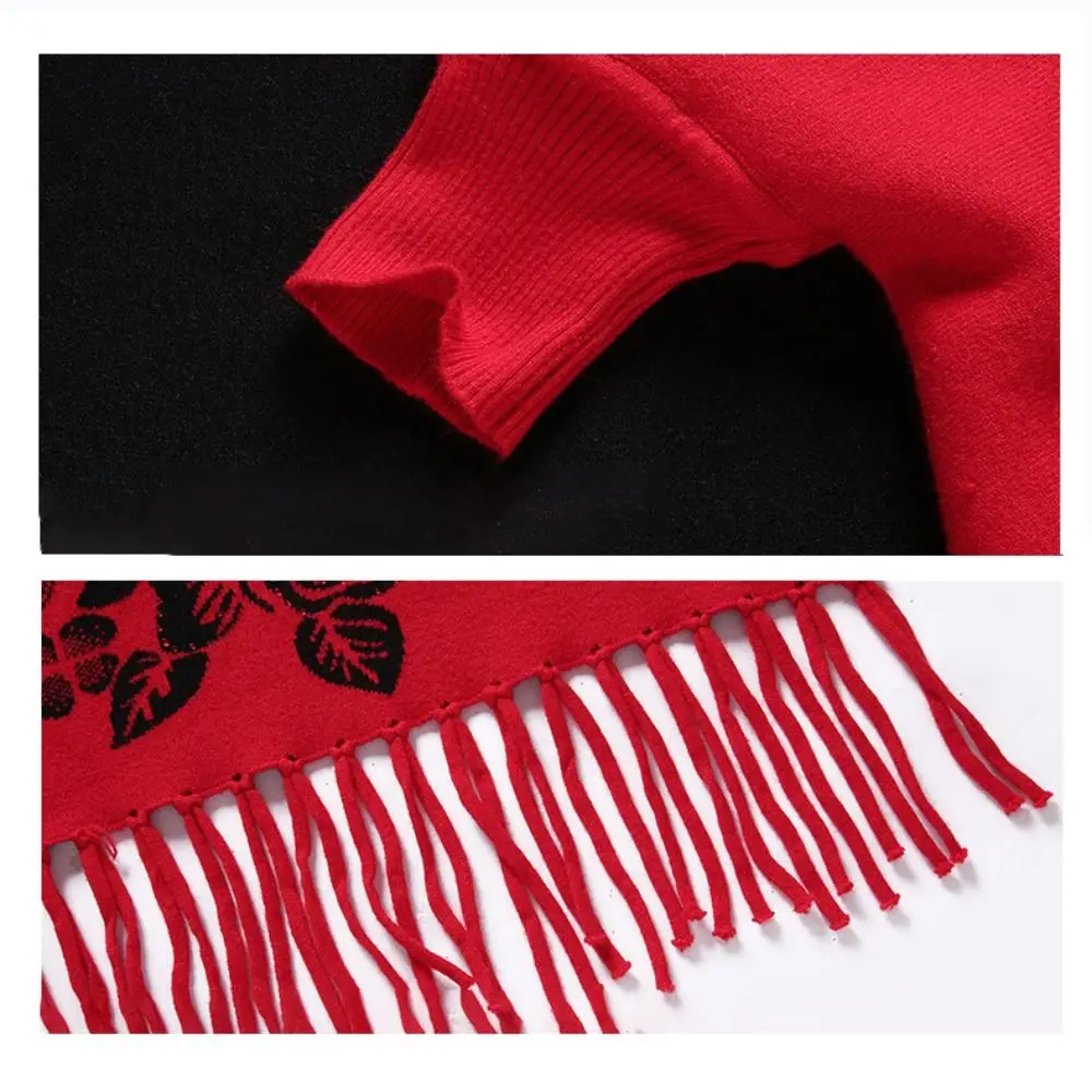 تقليد الكشمير التطريز وشاح شرابة مزدوجة الوجهين يمكن ارتداؤها شال طويل مهدب فاخر أنيق رشاقته