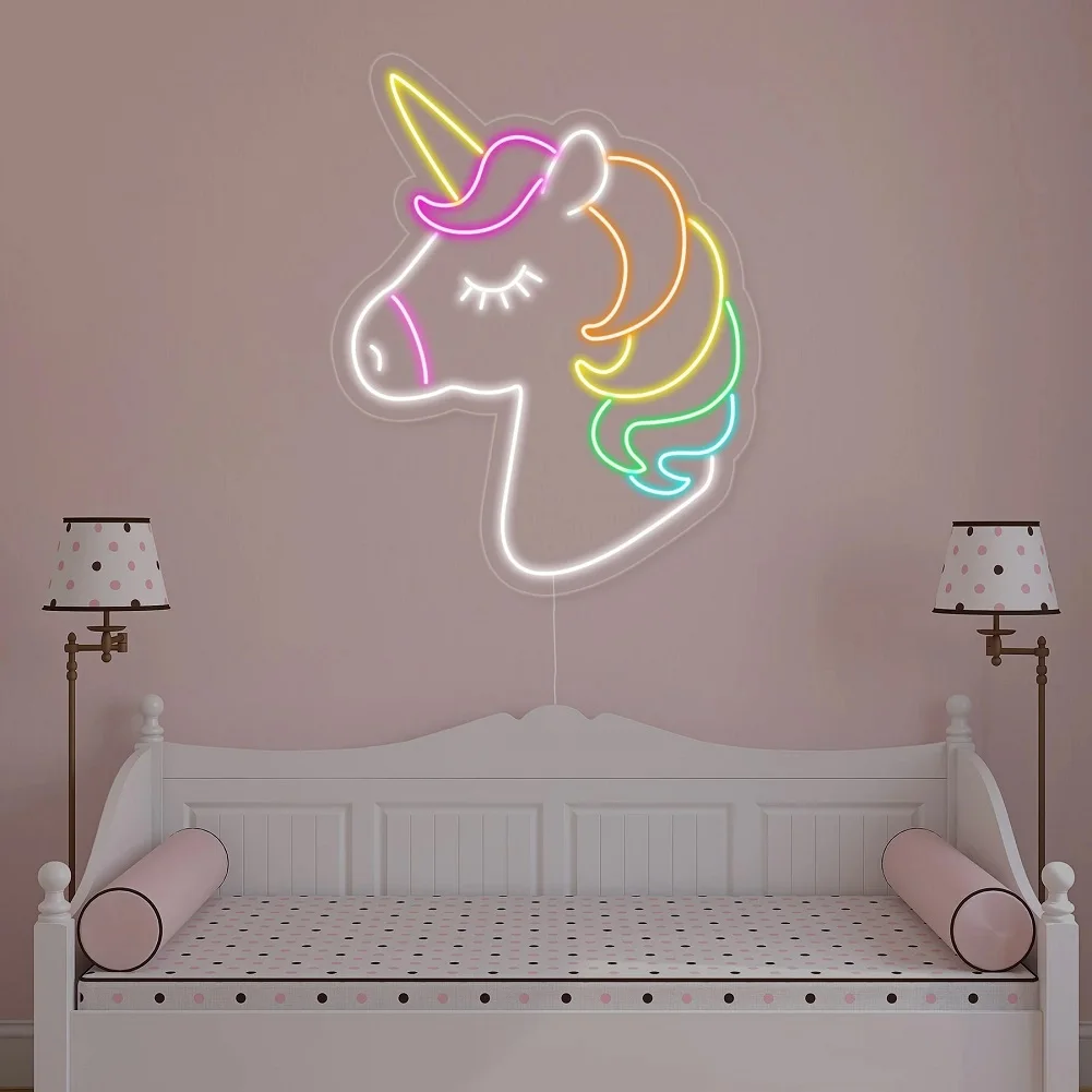 Unicorn Neon Sign for Girls Room Decor, Dimmable Colorful Night Lights, Pink LED Signs for Kids Bedroom, Baby Nursery Room Decor