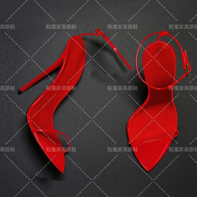 

Новинка 2024, пикантные босоножки на очень высоком каблуке с острым красным тонким полоском, темпераментный светский стиль, модная женская обувь больших размеров для вечеринок