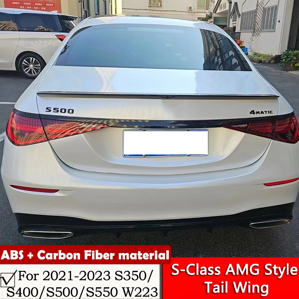 W223 S-Class AMG Style Tail Wing Glossy Black ABS And Carbon Fiber Boot Spoiler Non-destructive Installation For 2021 to 2024