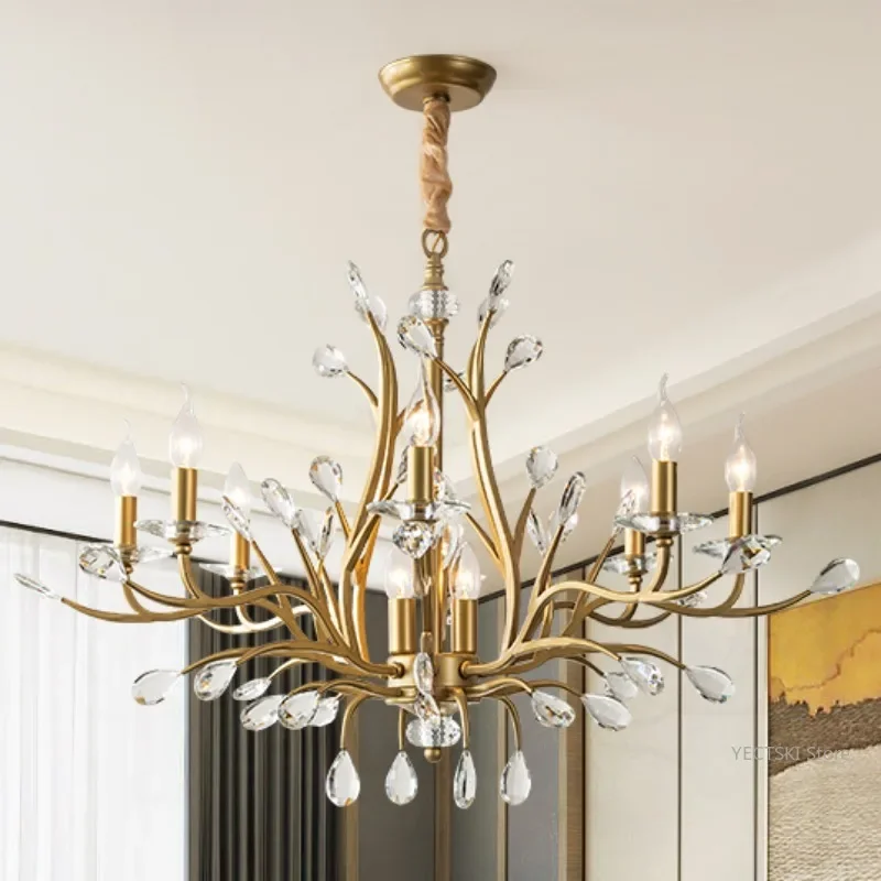 GHJUYIOL American style luxury crystal chandelier, minimalist bedroom light, creative tree branch, golden art restaurant chandel