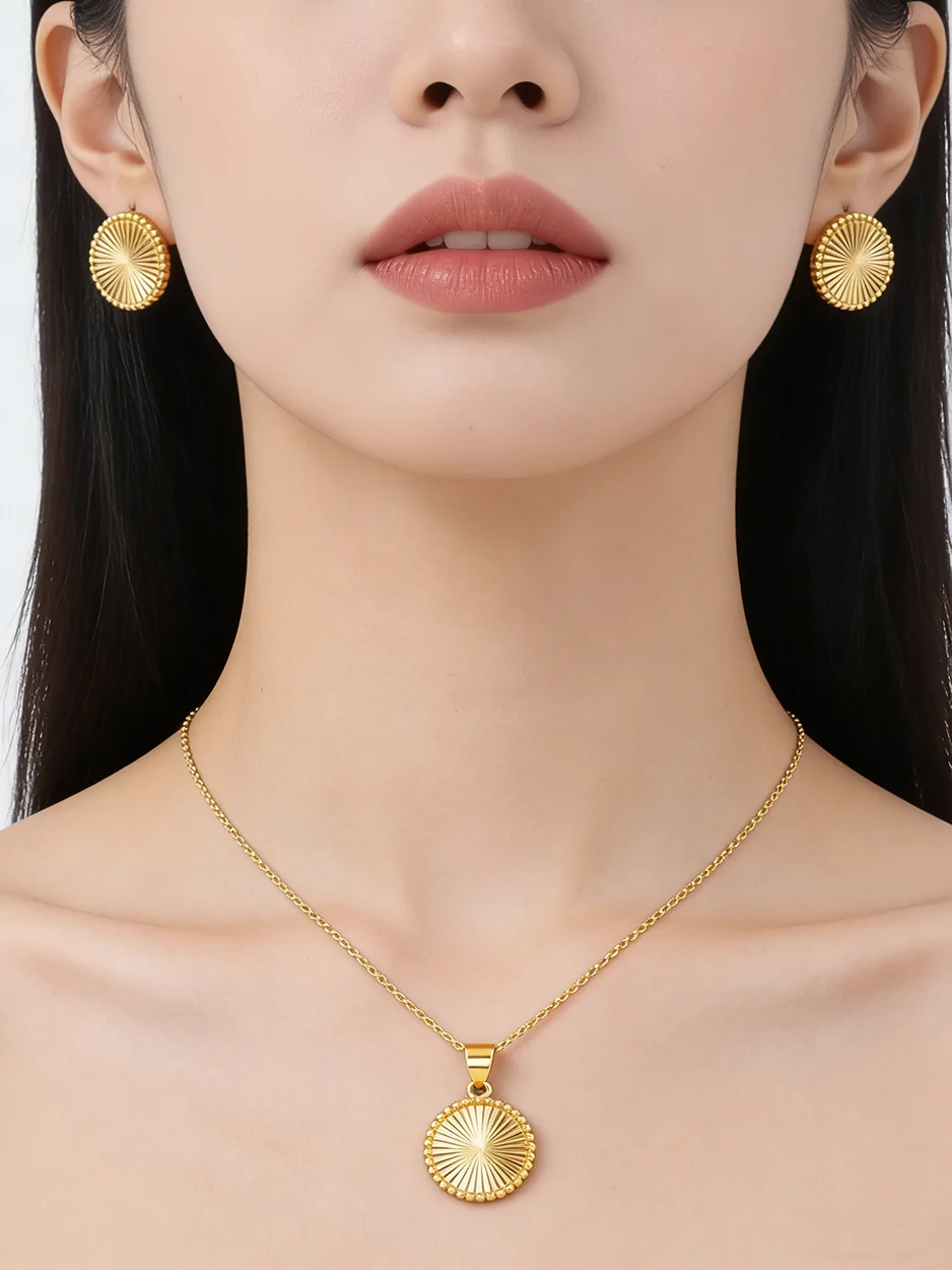 Edelstahl Böhmischen Stil Schmuck Set Rundheit Halskette Ohrringe Set Für Frauen Mode Feine Kette Party Täglichen Schmuck Geschenk – Detail 3