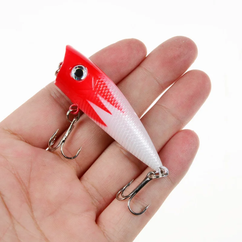 1pcs Popper Fishing Lure 6cm/6.5g Hard Bait Artificial Topwater Bass Trout Pike Wobbler Fishing Tackle with 2 Treble Hooks