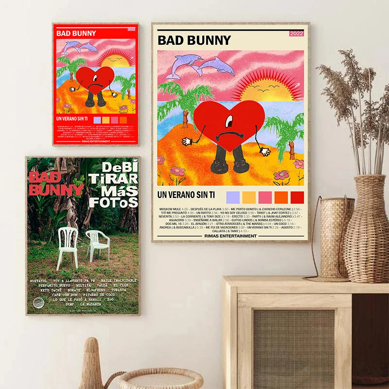 Bad Bunny Hip Hop Rap Music Album Cover Poster Print Wall Art Pictures Canvas Painting Living Room Bedroom Home Decor Gift