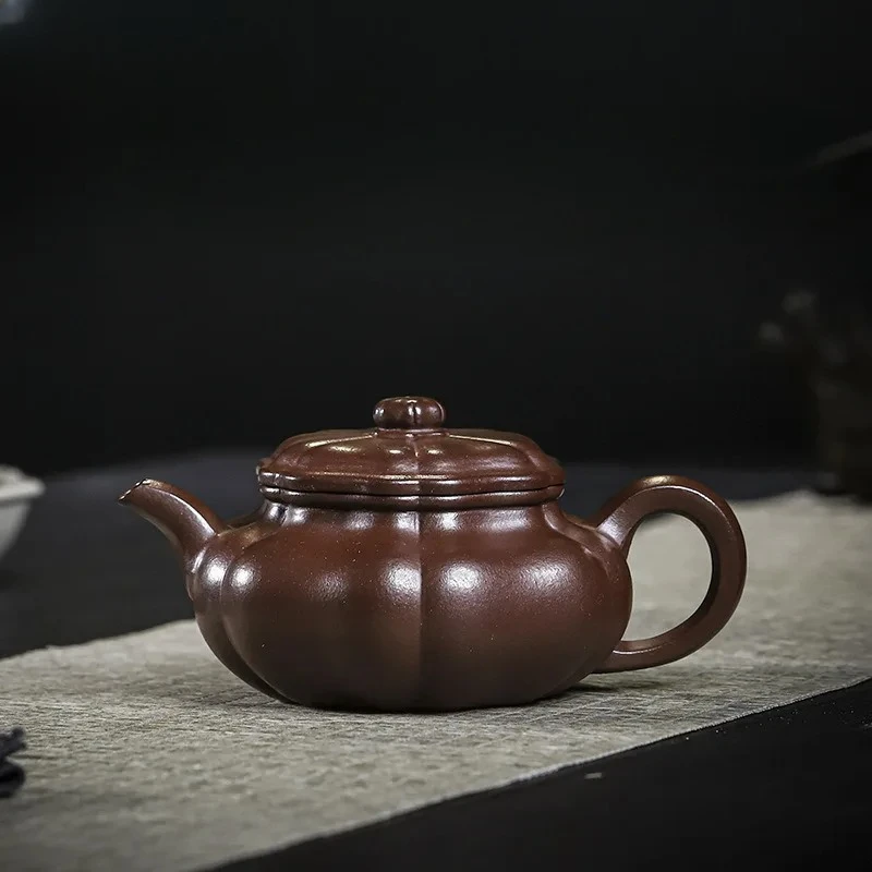 

Чайник из исинской глины (190 мл), винтажный, ручной работы, с ребристой отделкой, из необработанной руды, золотого песка и пурпурной глины, набор для чая Zisha, посуда для стола