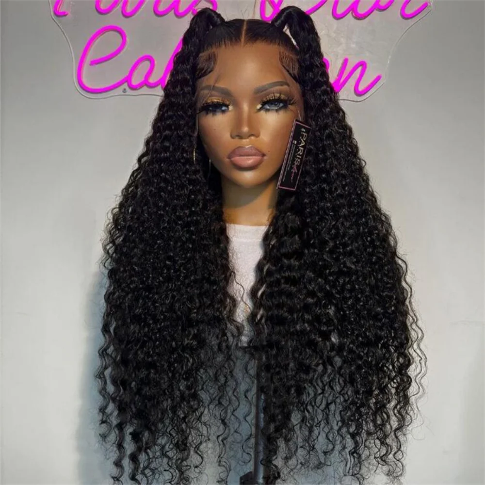 

Натуральный Черный Предварительно Сорванные Натуральные Волосы Мягкие 26 дюймов 180% Плотность Кудрявый Парик Фронта Шнурка Для Чернокожих Женщин Детские Волосы Бесклеевые