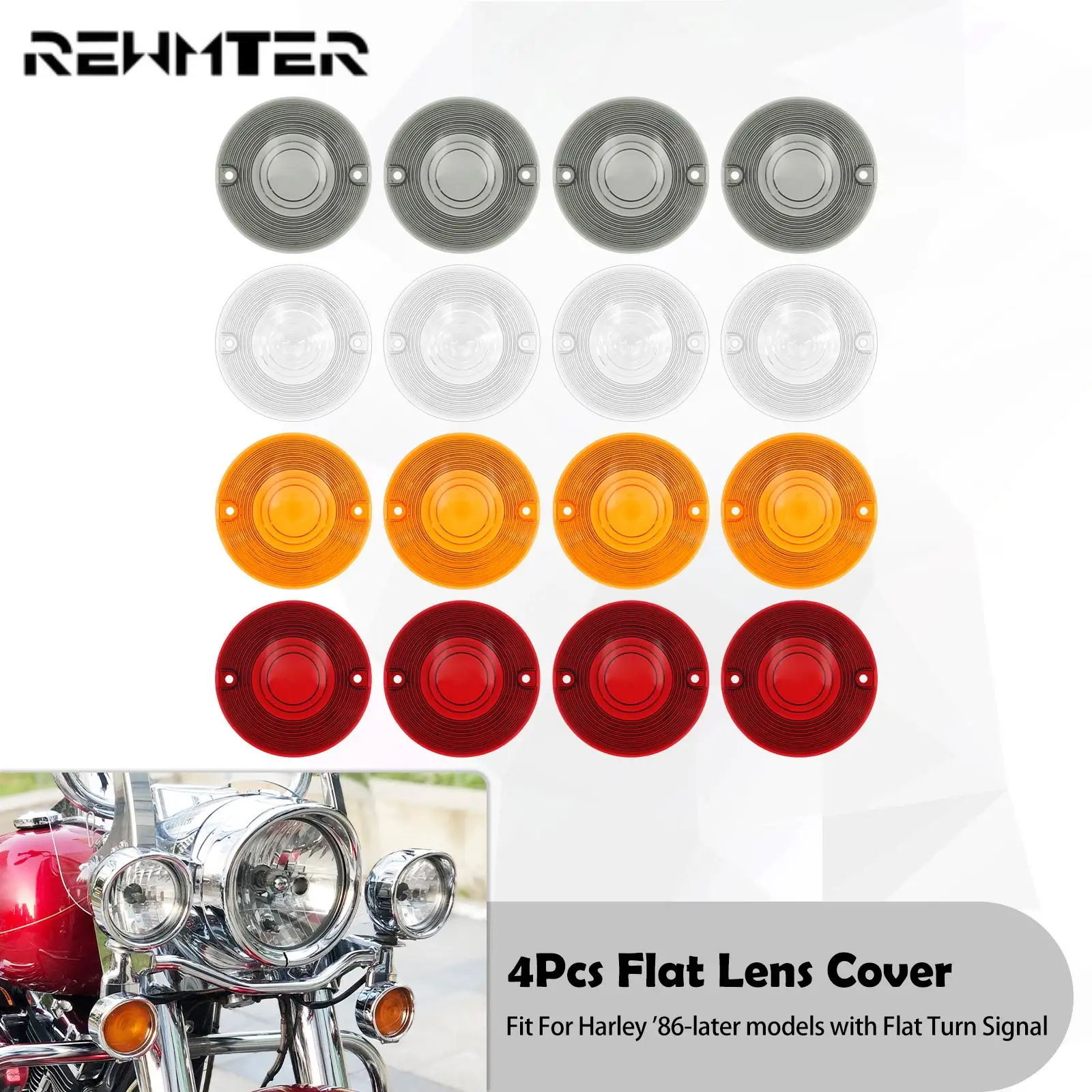 4PCS Motorcycle Turn Signal Light Lens Cover Headlight Covers Orange Smoke Red Clear for Harley Touring Softail Road King FLTR