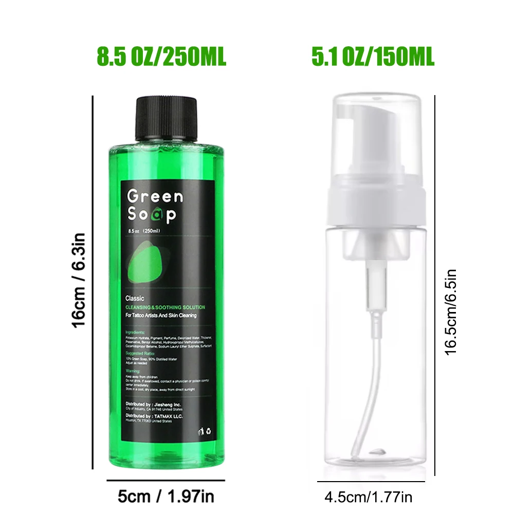 Ultra-konzentrierte grüne Seife Tattoo-Schaumflasche – Tattoo-Zubehör für Tattoos, Piercings, Haut- und Gerätereinigung