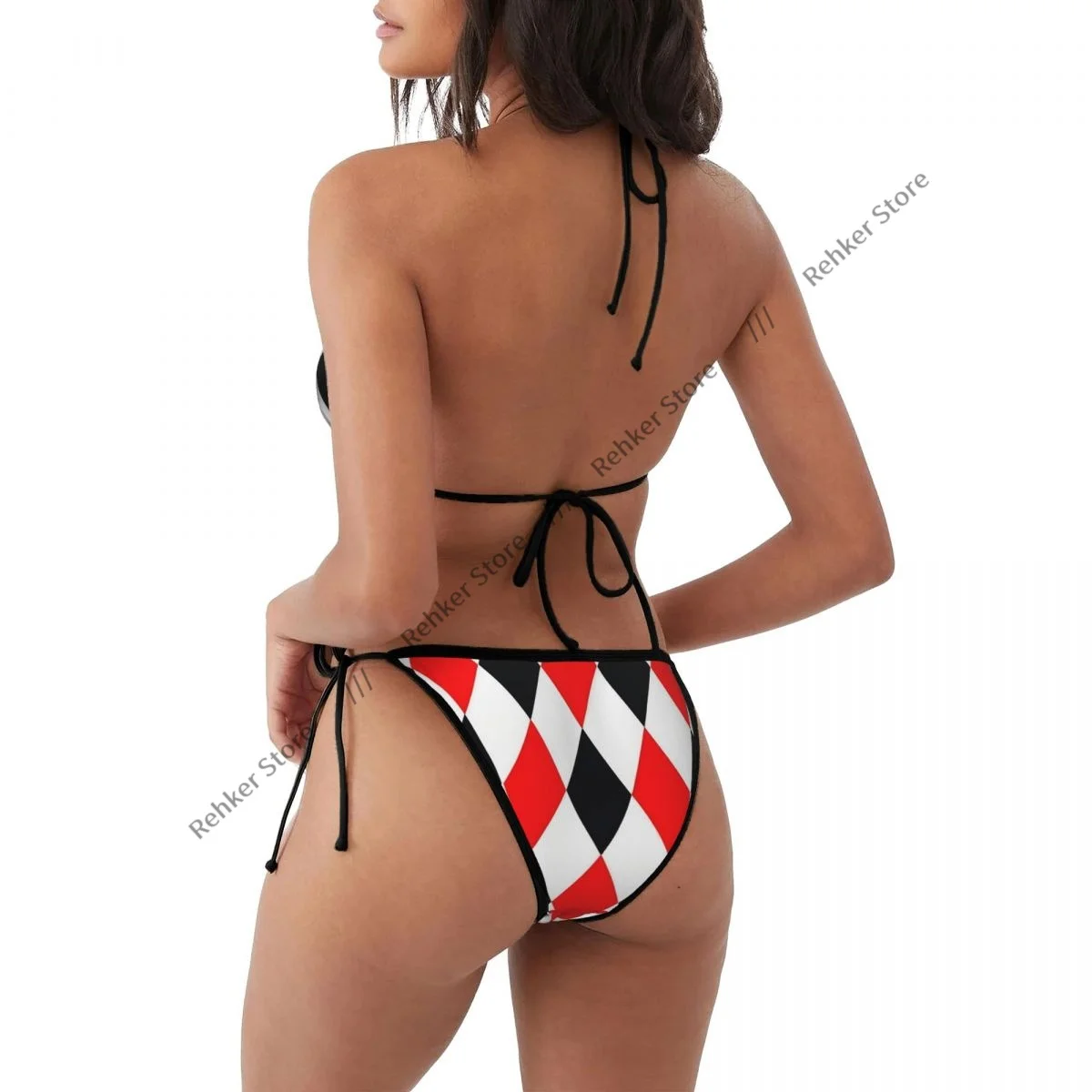 Bikini Set Swimwear Women Swimsuit Sexy Push Up Bathing Suit Red Black And White Rhombuses Pattern Beachwear Summer Brazilian
