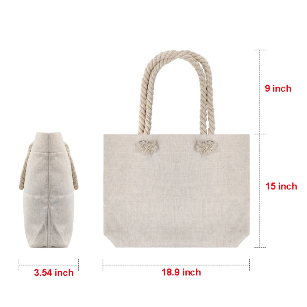 5pcs Pack Blank Sublimation Linen Beach Tote Bag With Rope Handle