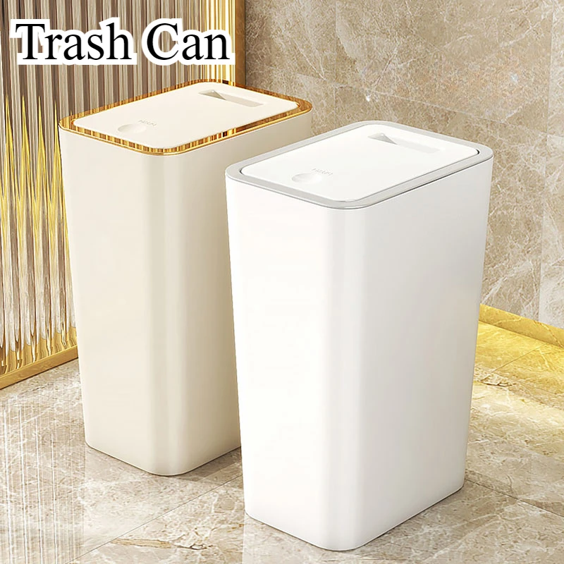 Trash Can with Lid Semi Automatic Large Capacity Garbage Bin Toilet Living Kitchen Bedroom Press Plastics Trash Bin Home Supply