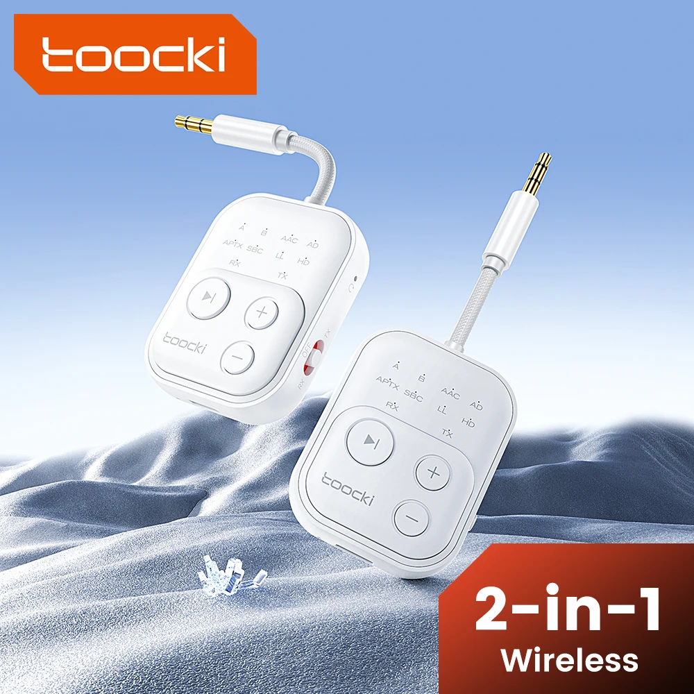 

Беспроводной аудиоприемник Toocki, адаптер Bluetooth 5.2 APTX HD AAC 2 в 1, 3,5 мм, адаптер AUX с двумя устройствами для ТВ, автомобильных динамиков, переключатель