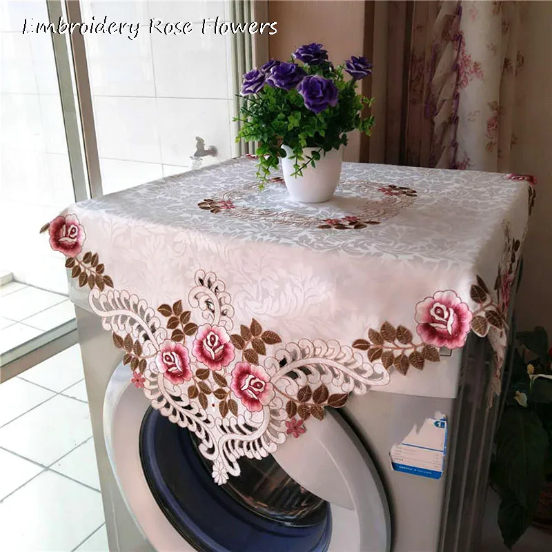 

NEW satin rose flower Embroidered table cover cloth kitchen dining tablecloth Christmas wedding Table decoration and accessories