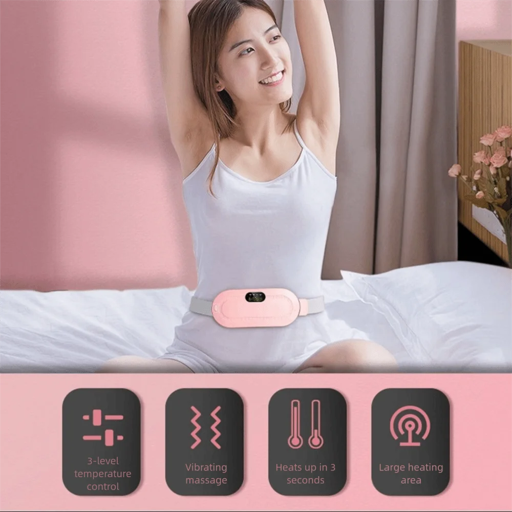 3 Level Temperature Smart Menstrual Heating Pad LED Display Fast Heating Vibrating Abdominal Massager Comfortable 4 Gear Massage