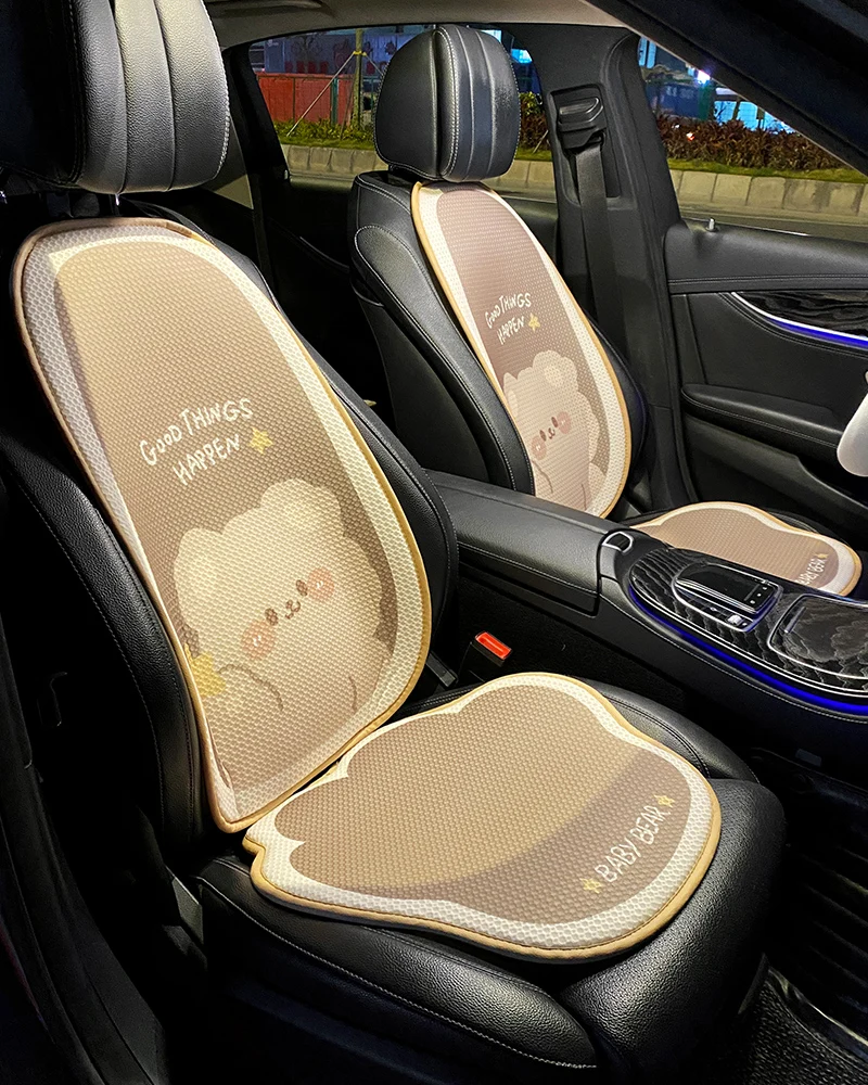 

New Cartoon Coffee Bear 3D Breathable Mesh Seat Cushion Seat Cover Rear Fart Cushion Four Seasons Universal Car Accessories