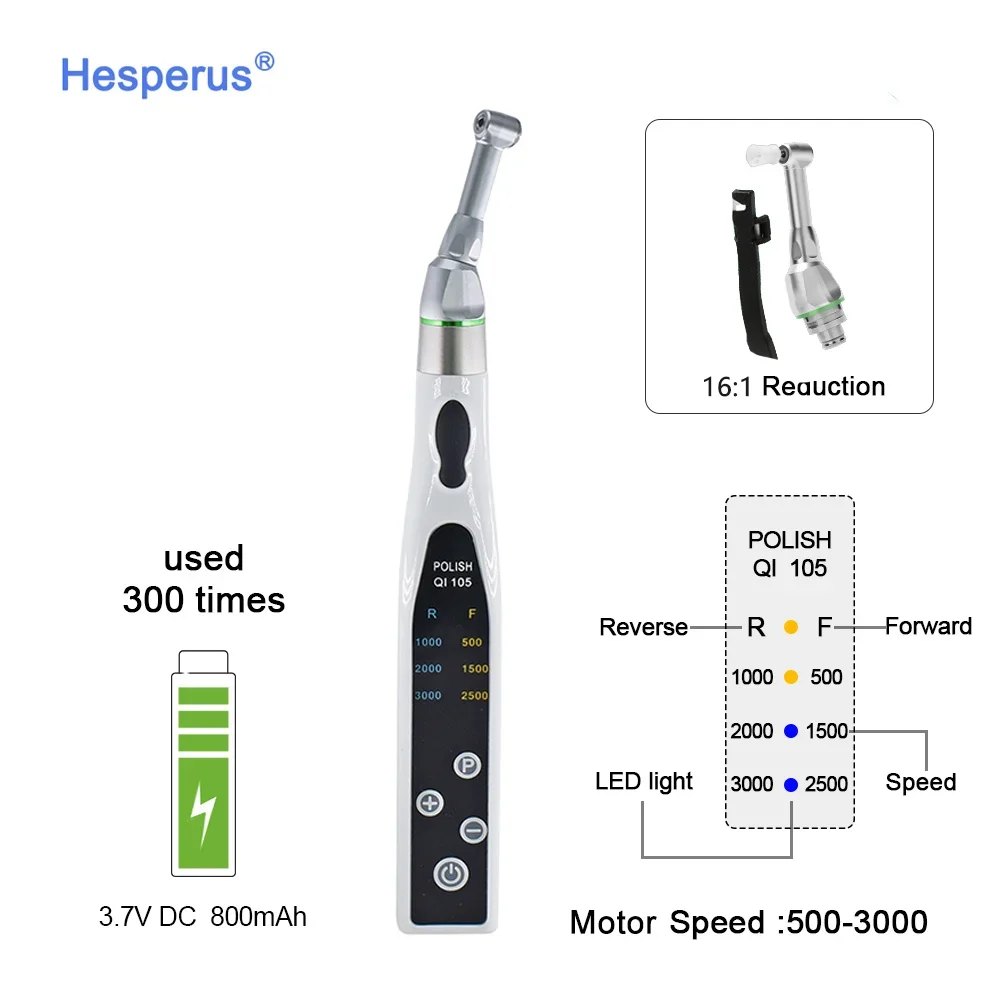 Den tal Electric Wireless Hygiene Prophy Handpiece 16:1 Reduction Head Replaceable for Teeth Polishing Whitening LED Endomotor