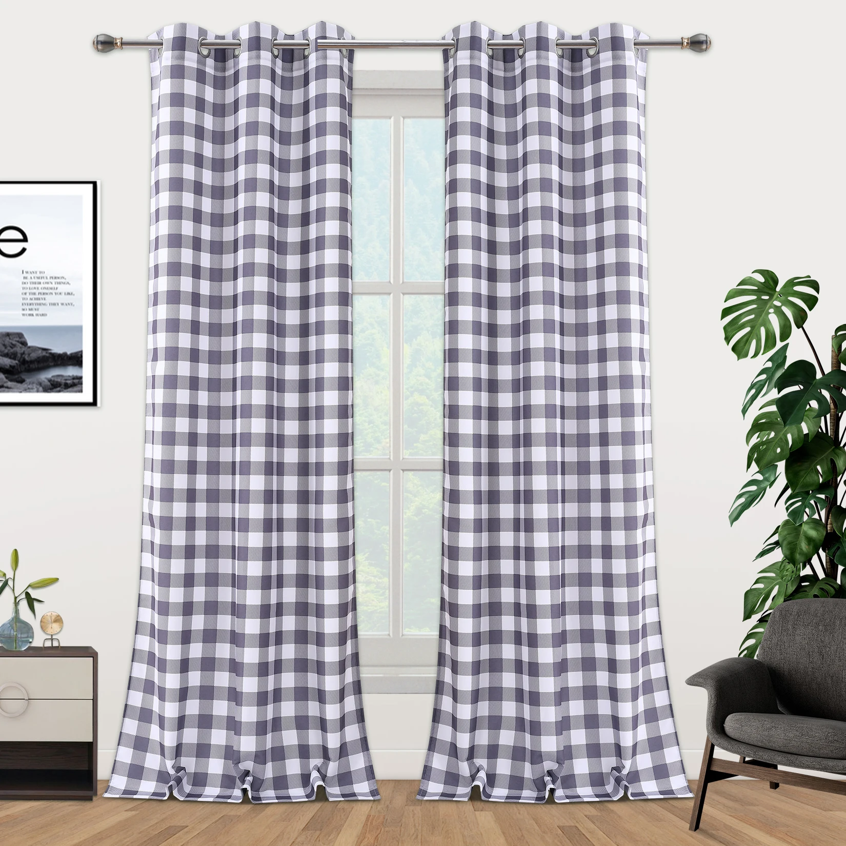 

2pcs Buffalo Plaid Curtains,Grey and White Rustic Gingham Textured Grommet Window Curtain Panels Decor for Living Room,33*27*4cm