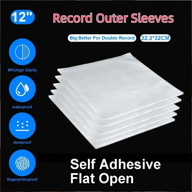 50PCS OPP Gel Recording Protective Sleeve for Turntable Player LP Vinyl Record Self Adhesive Records Bag 12" 32.3cm*32cm