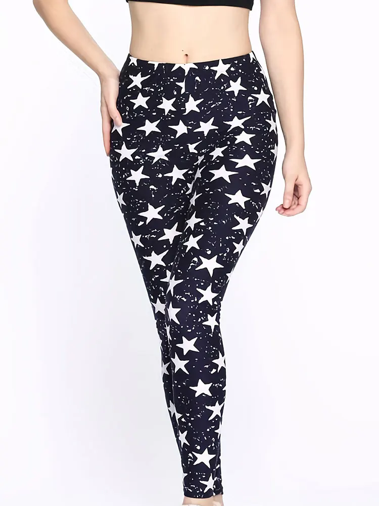 Spring and Autumn milk silk elastic leggings with star shaped print trend suitable for women to wear outside