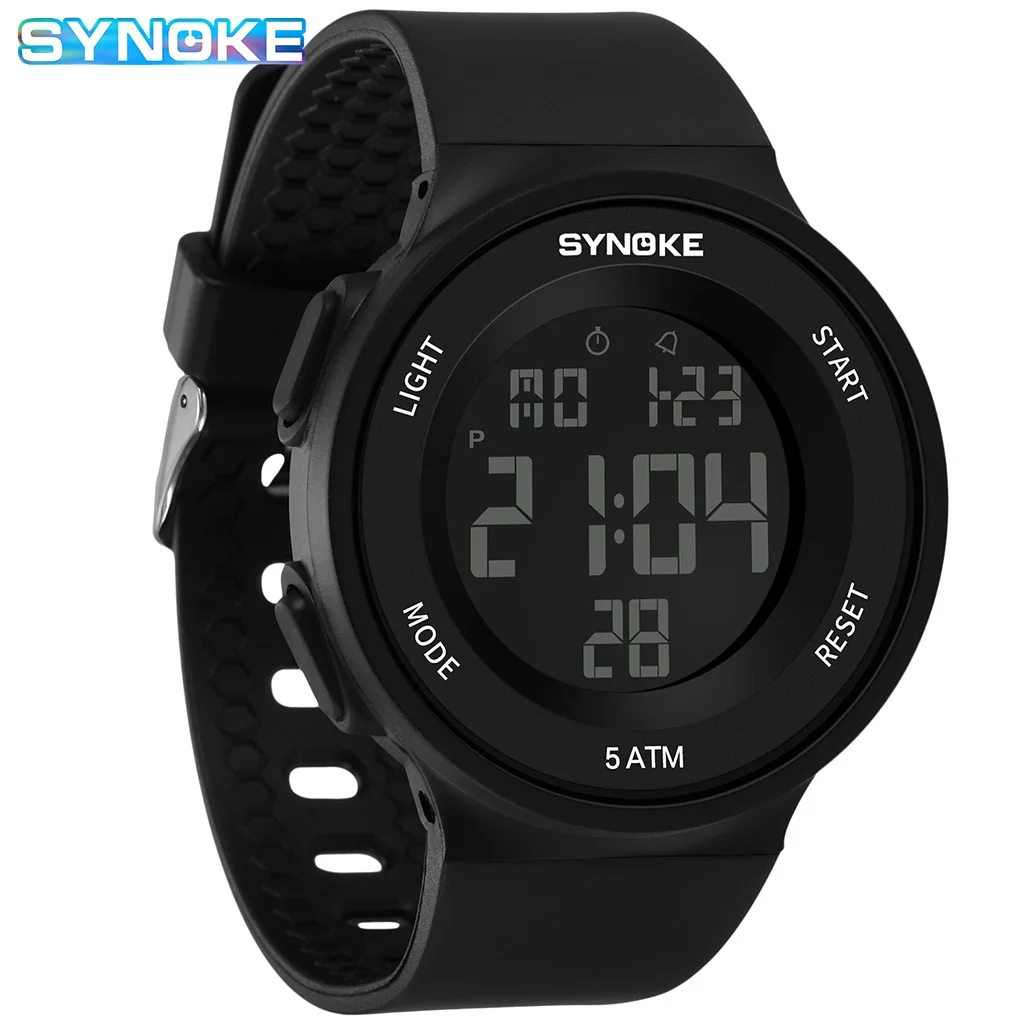 SYNOKE Outdoor Sport Watch Men Alarm Chrono Clock 5Bar Waterproof Military Watches LED Display Shock Digital Watch Thin Design