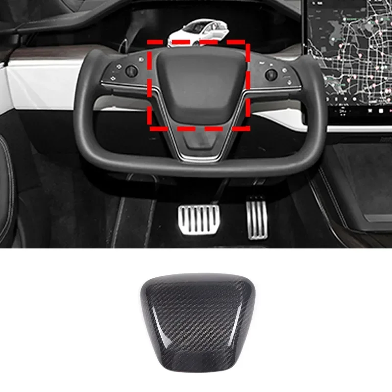 

For Tesla Model S Real Dry Carbon Fiber Steering Wheel Logo Automotive Interior Decoration Modification 2023 Accessories