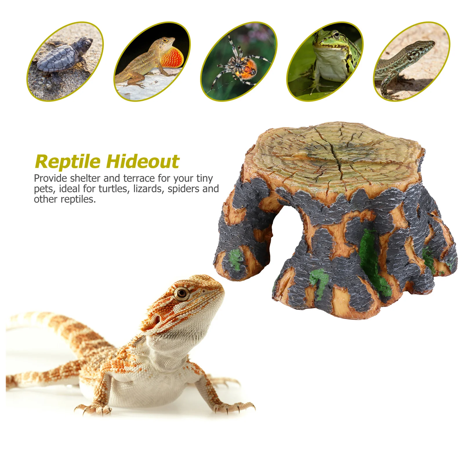 مأوى راتينج كهف الزواحف مع جذع شجرة فريد من نوعه سرير تررم مقاوم للاهتراء للسحالي السلاحف عش العنكبوت خزان الأسماك