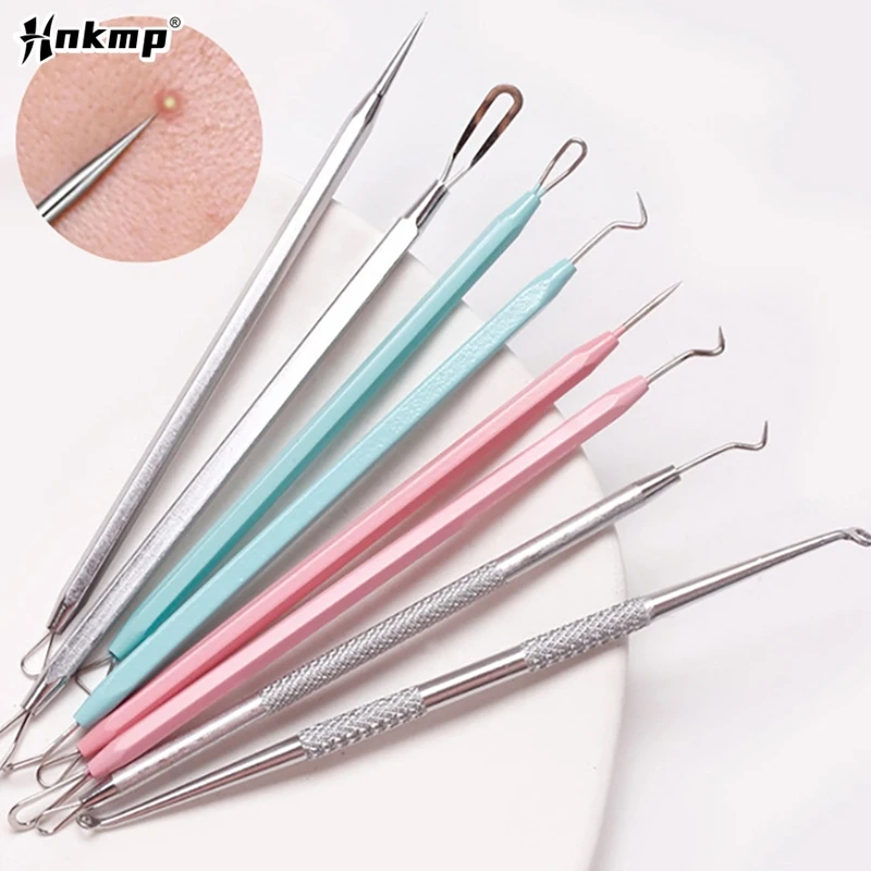 1set Stainless Steel Blackhead Remover Extraction Pimple Comedone Acne Extractor Whitehead Blemish Popper Kit