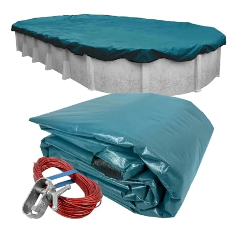 

Commercial Teal Winter Oval Pool Cover for Above Ground Pools, 18 x 33 ft 22 x 37 ft Cover Size,4 ft Overlap, Solid 12 x 12 Scr