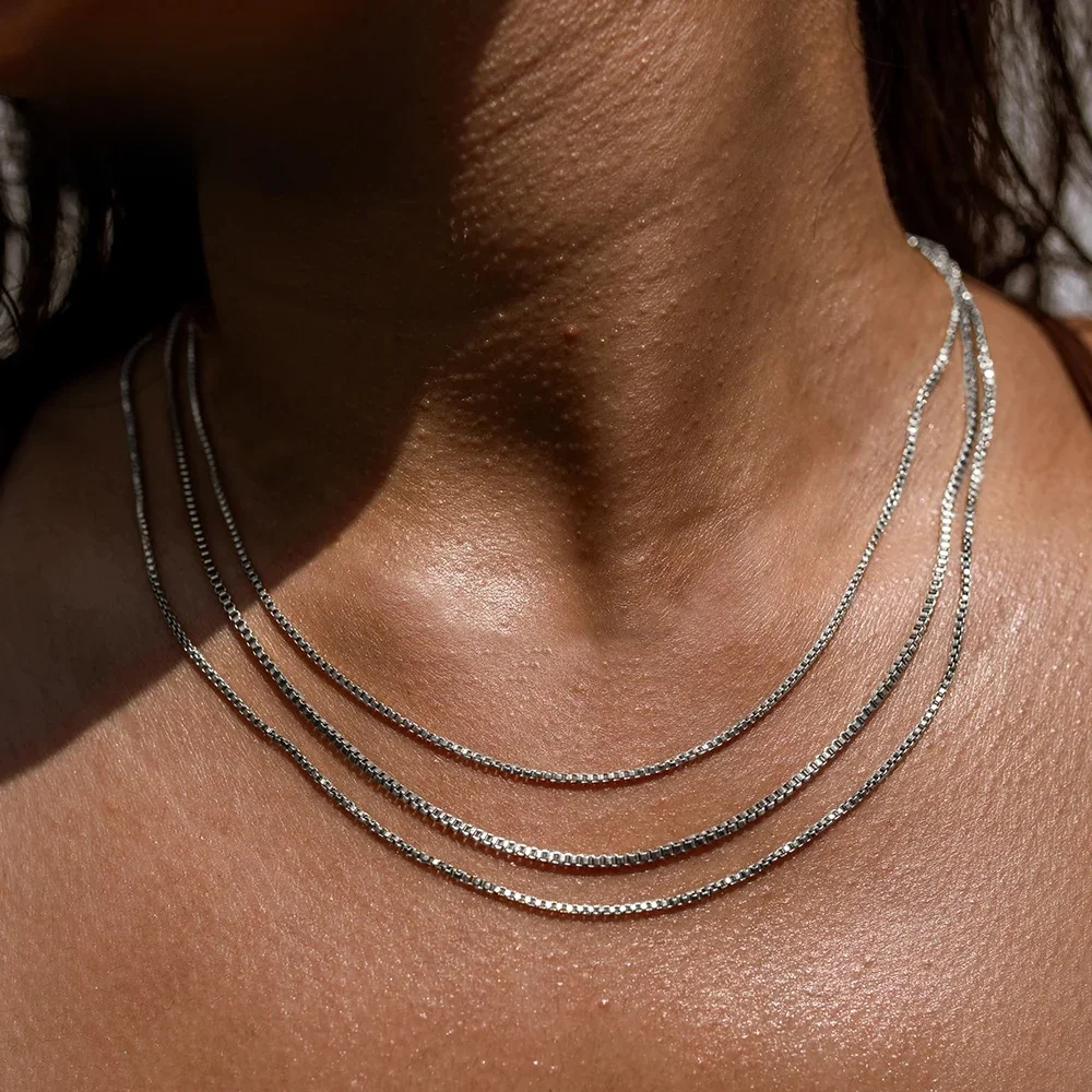 Simple Boutique Jewelry Stainless Steel Box Chain Necklace Adjustable Women's Collarbone Chain Wholesale No color loss