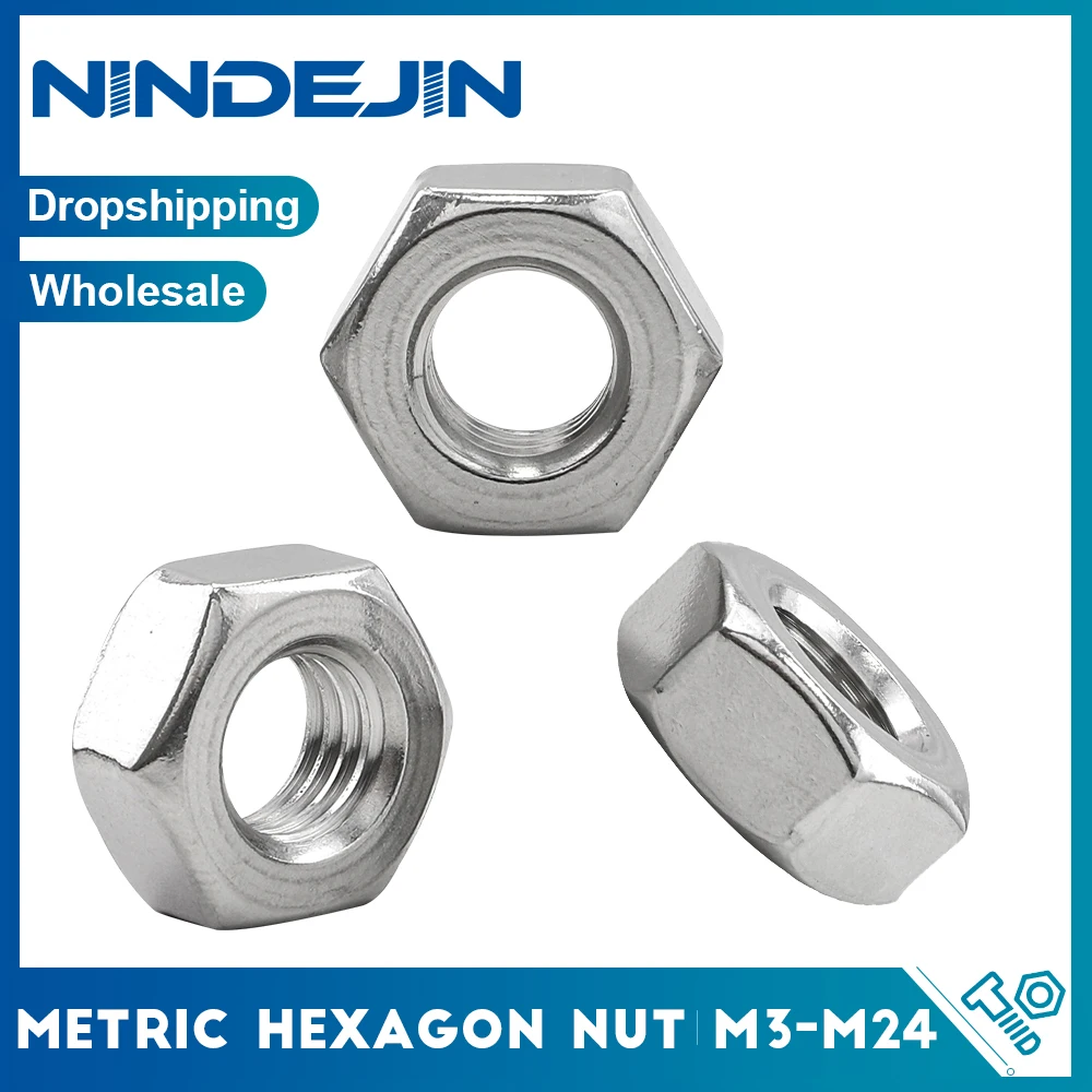 NNDEJIN 1-50pcs Hexagon Nut M3 M4 M5 M6 M8 M10 M12 M14 M16 M18 M20 M22 M24 316 Stainless Steel Metric Standard Thread Hex Nut