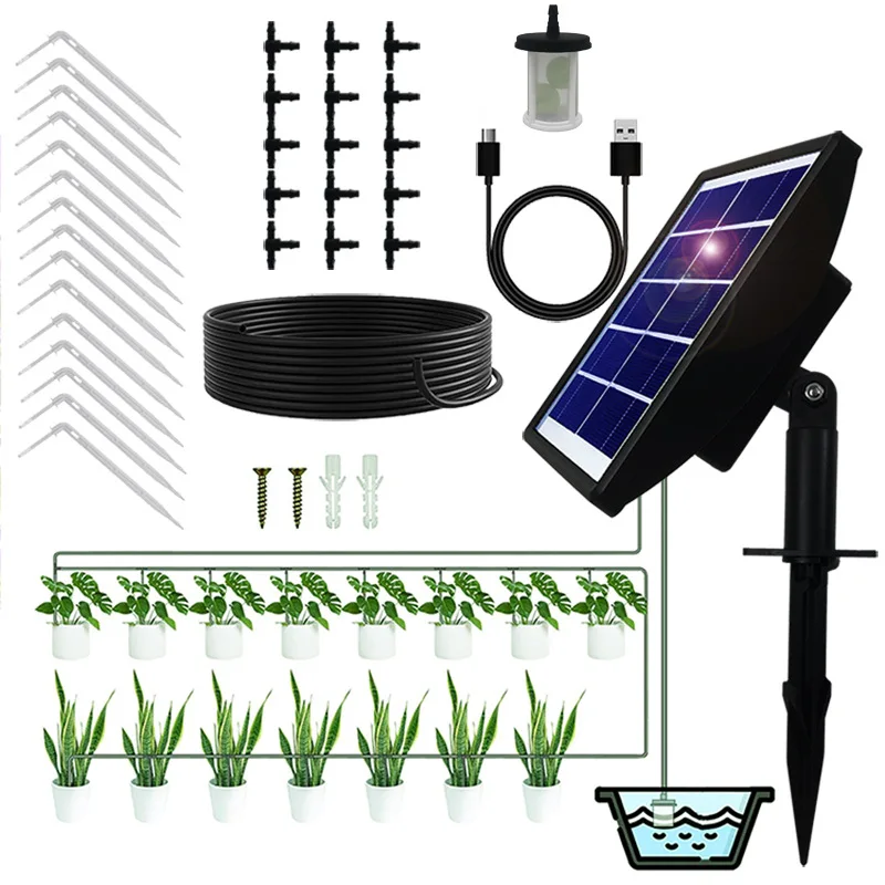 Solar Automatic Drip Irrigation System Kit Plant Water Machine with Anti Siphon Garden Outdoor Indoor Green Plant Water Jardin