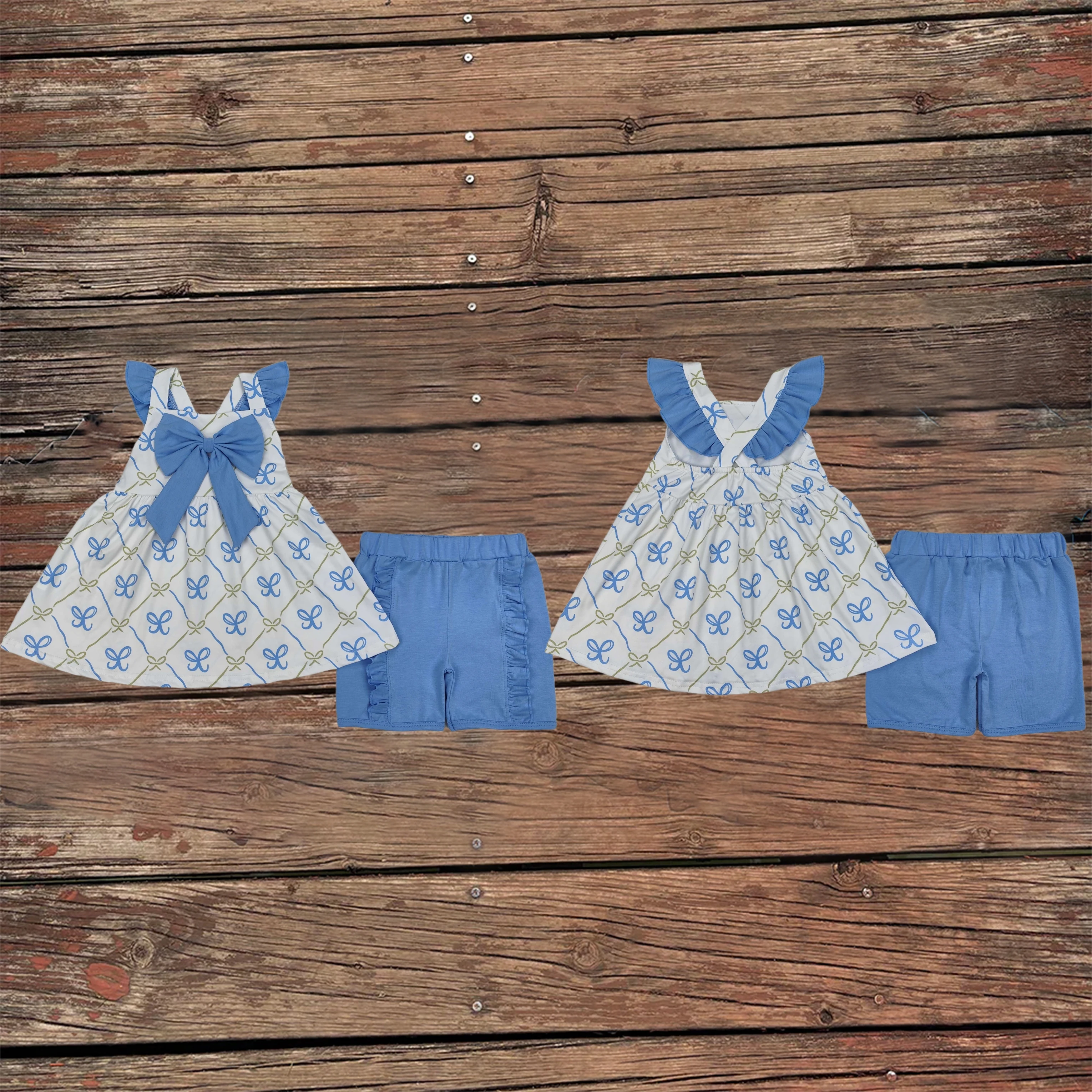 

Wholesale Children Summer Infant Two Pieces Outfit Toddler Sleeveless Flower Bows Tunic Kids Ruffle Cotton Shorts Baby Girl Set