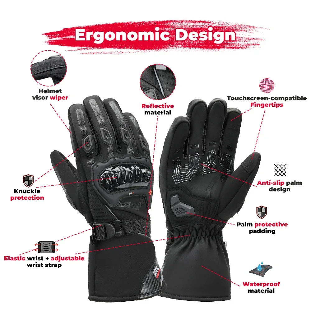 KEMiMOTO CE Motorradhandschuhe Winter Schwarz Guantes Moto Invierno Warm Touchscreen Wasserdicht Winddicht Schutzhandschuhe – Detail 1