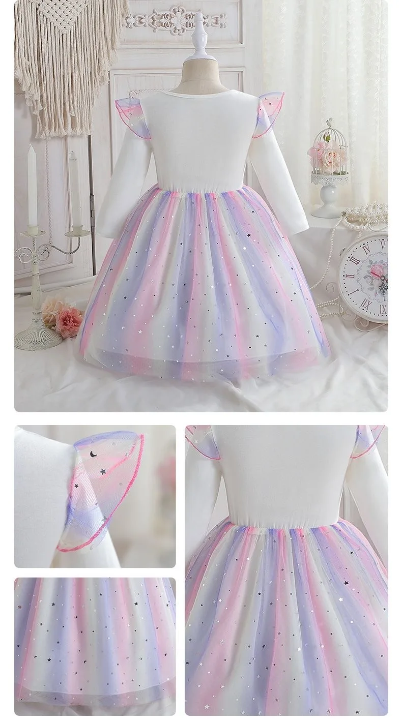  Neues Einhorn-Prinzessinnenkleid für Kinder, trendiges Frühlings- und Herbstkleid, Geburtstagsparty-Kleid für Mädchen, Halloween- und Weihnachtskleid – Detail 5