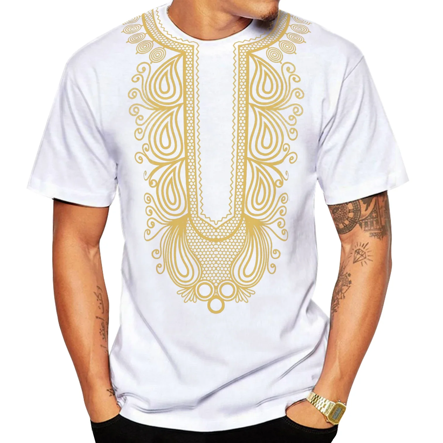 Fashion Men\'s T Shirt African Style Gold Stamping 3d Print Casual Short Sleeve Loose Oversized Tshirts For Top Clothing Camise