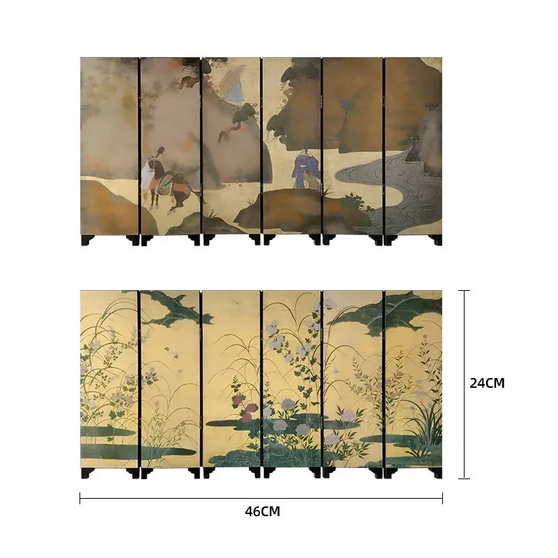 Antique Wind Study Desktop Small Screen Ornaments Retro Creative Wabi-Sabi Wind Gift Lacquer Art Fold Screen Decorative Painting