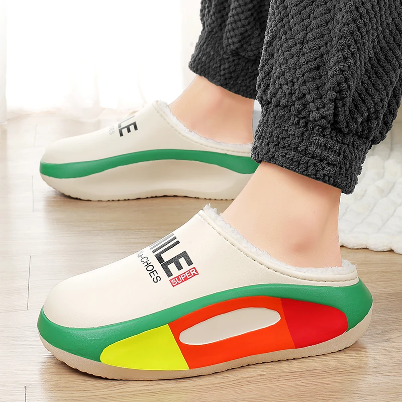 Fashion Winter Men\'s Warm Slippers Cotton Slippers Outdoor Indoor Warm Shoes Men Couple Comfortable Home Bedroom Plush Slippers