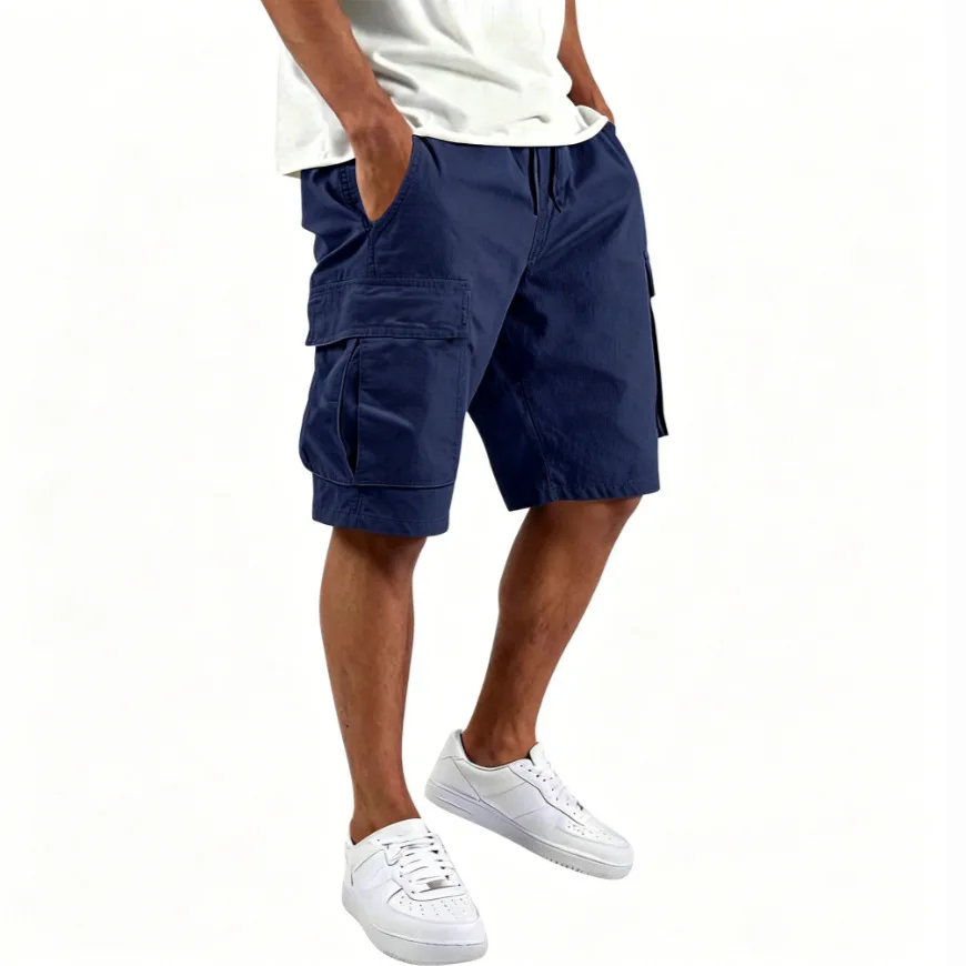 Men's fashion casual plus size solid color woven shorts 2026 cross-border summer casual multi pocket work shorts versatile