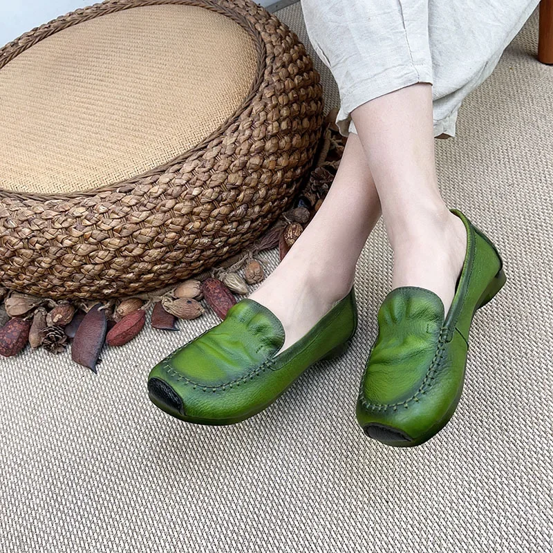 

Birkuir Retro Loafers Shoes For Women Slip On Low Heels Genuine Leather Luxury Soft Soles Thick Heels Mother Shoes Ladies Shoes