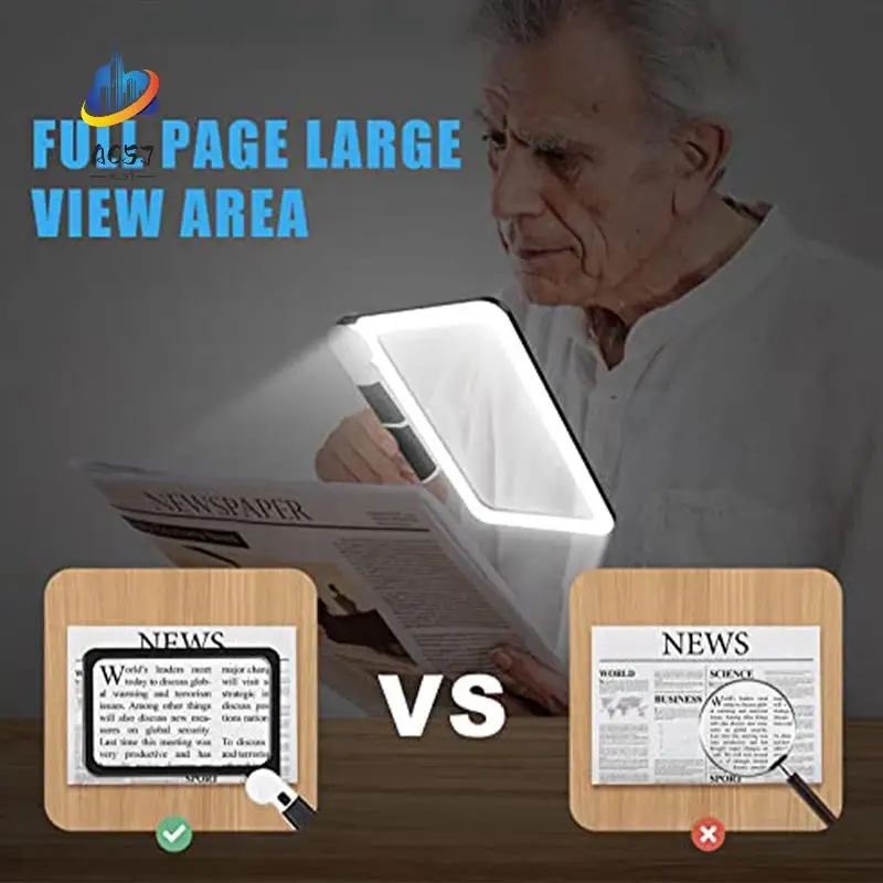 AC57-Full-Page 5X Magnifying Glass Rectangular Handhold Magnifier For Reading, With 48 LED Lights