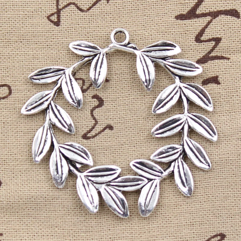 8pcs Charms Olive Branch Wreath Antique Bronze Silver Color Pendants Making DIY Handmade Tibetan Bronze Jewelry