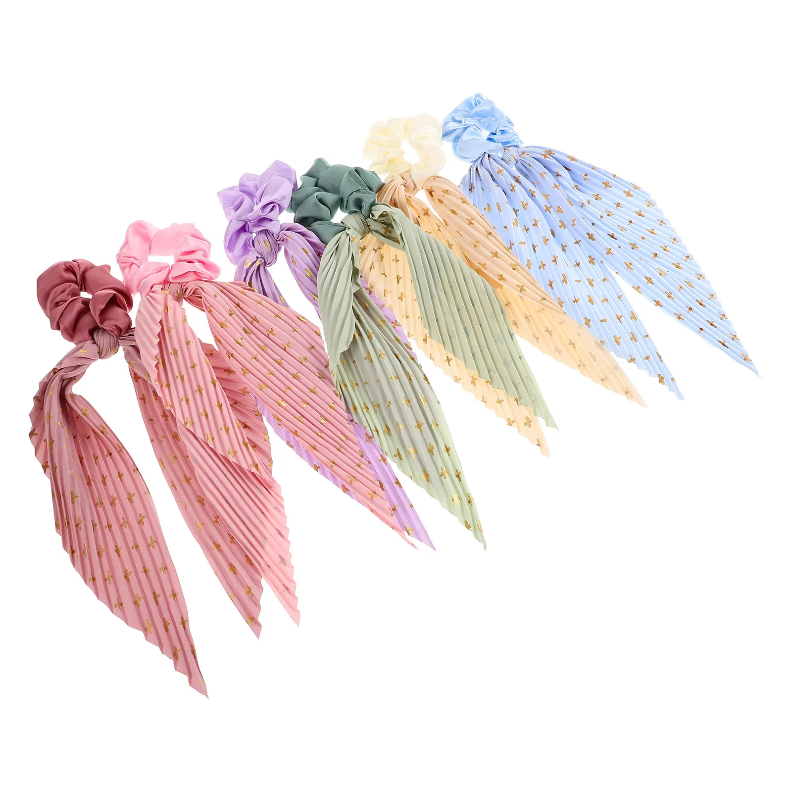 

6Pcs Elegant Floral Ribbon Scrunchies for Women Handmade Crinkle Texture Large Stretchy Hair Ties Secure Hold Soft Fabric