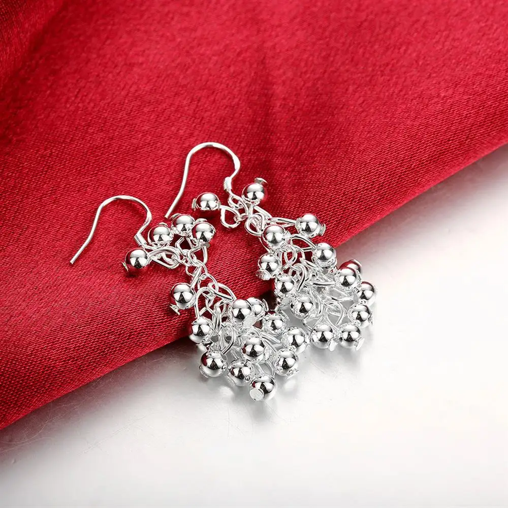 

Hot sale elegant Jewelry 925 Sterling Silver earrings for Fashion Woman Creative grape beads drop party Gifts