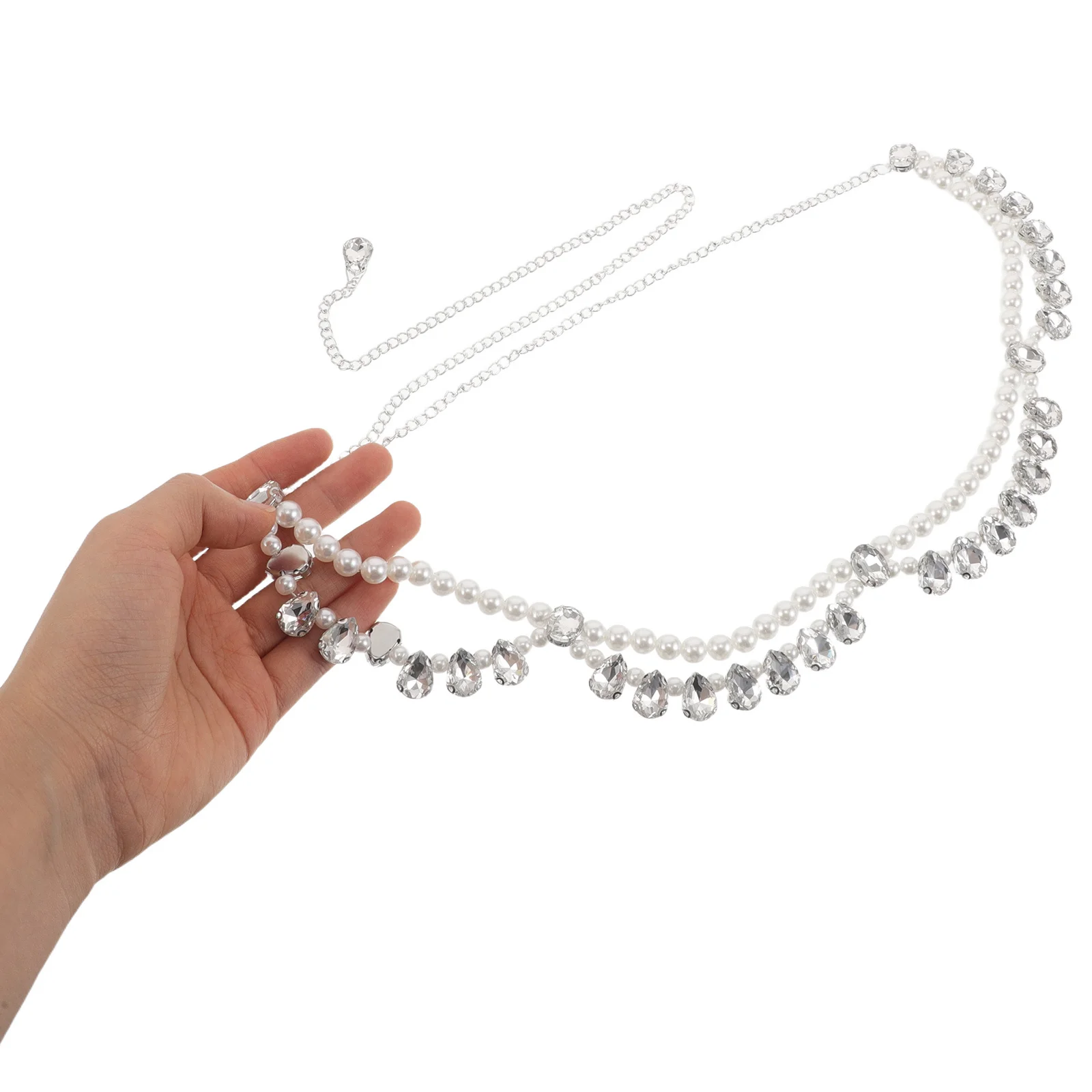 

Pearl Waist Chain for Women Double Layer Adjustable Rhinestone Metal Chain Belt Elegant Body Jewelry Party Dress Accessory