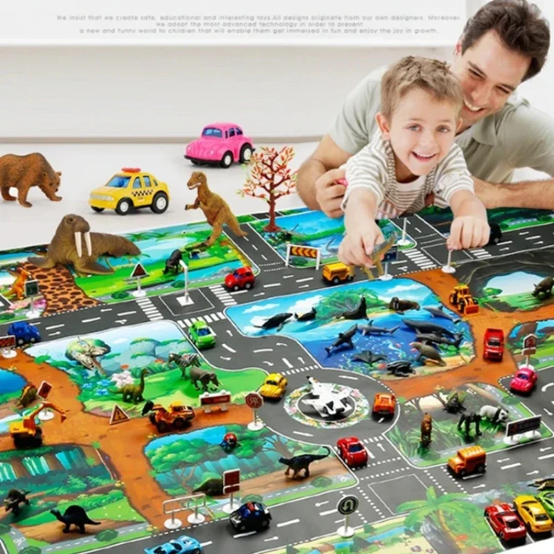 Kids Farm Road Playmat Map Surface Waterproof Animal Road Toy Toddler Dinosaur Educational Crawling Rugs Children Playmat