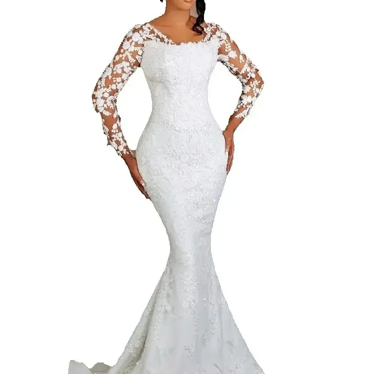 Customized Vintage  Lace Appliques Bridal Dress with Detachable Train  Vestidos De Novia  Long Sleeves  Modest Wedding Gowns