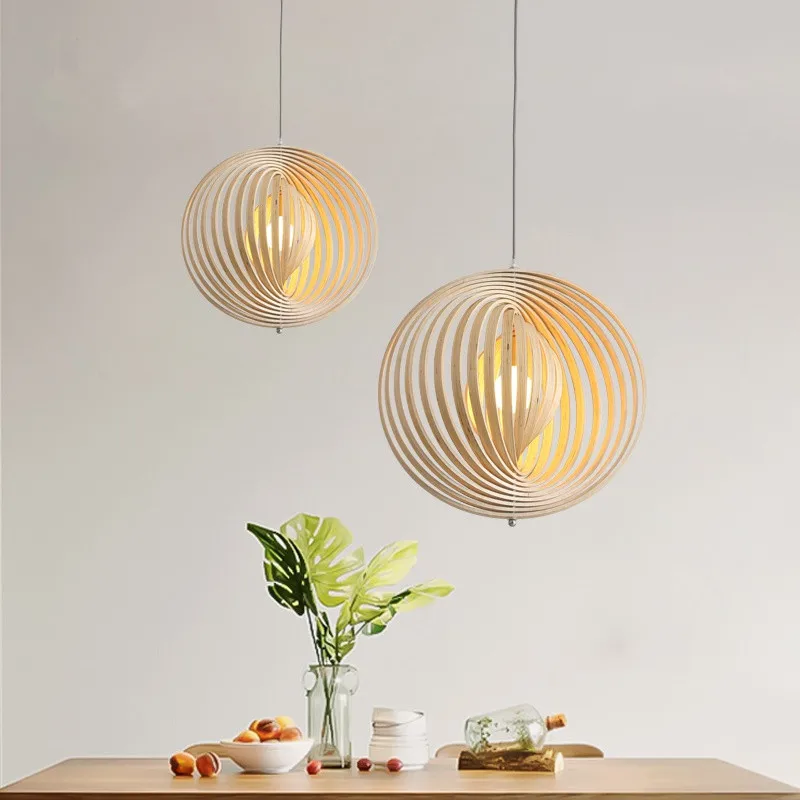 

Nordic Revolving Circular Moon Pendant Light Wood Home Decor Chandelier For Living Dinning Bedroom Bar Corridor Hanging Lamp