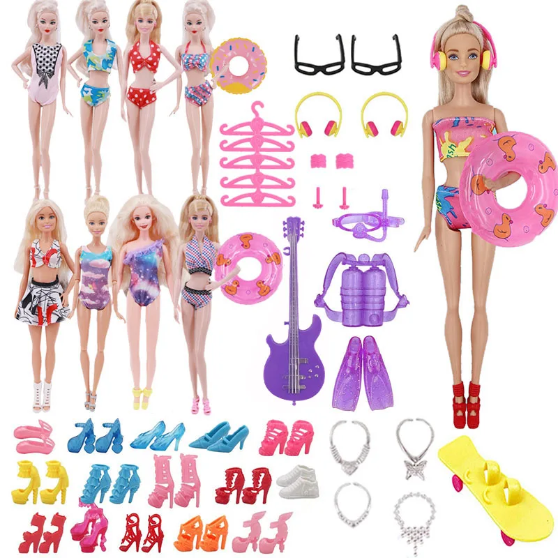 

40 Item/Set Doll Accessories=5*Doll Swimsuit +35*Doll Accessories Shoes Diving Equipment Skateboard Necklaces Glasses For Babi